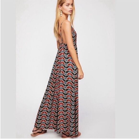 Free People Siren Ring Wrap Dress Maxi Side Tie Geo Printed - Picture 5 of 15